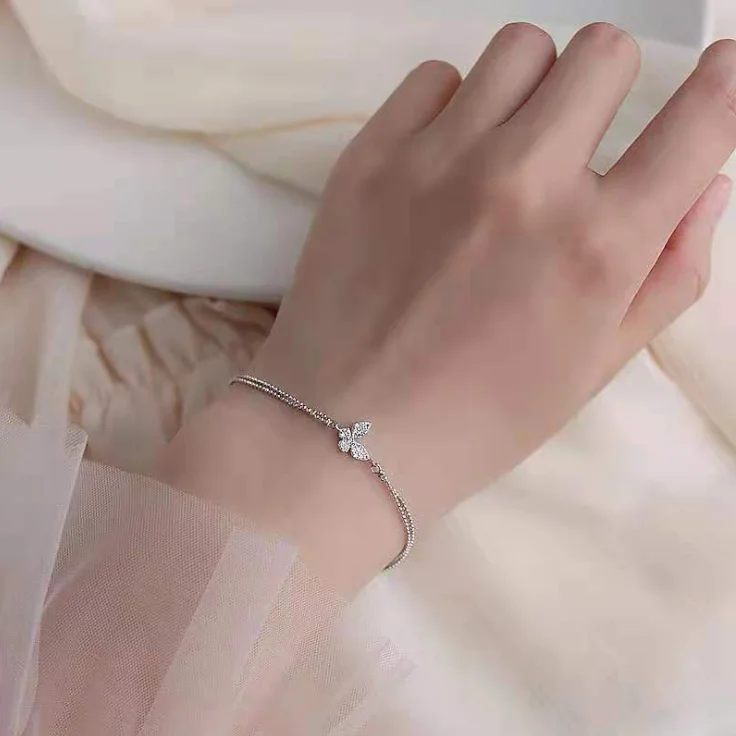 New butterfly double-layer round bead bracelet female student Department fresh minority design Cool Style Bracelet