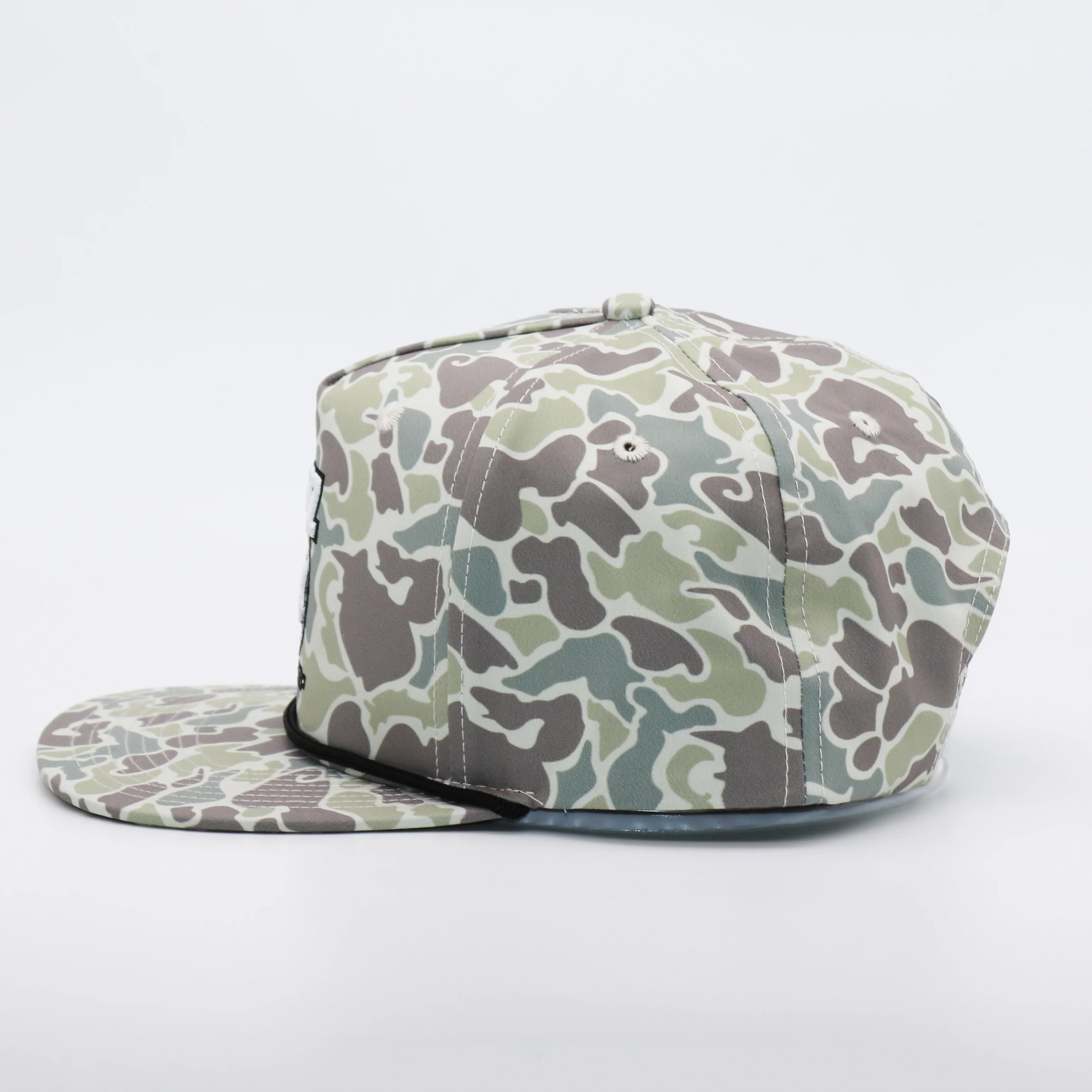 Design Your Own Embroidery Logo Flat Brim Unstructured 5 Panel Custom Camo Rope Snapback Hats Cap