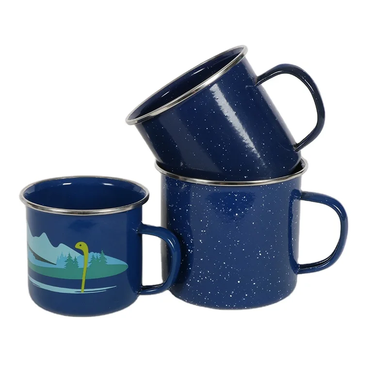 Wholesale Steel Enamelware Custom Logo Retro Enamel Camping Cup Coffee Mugs Sublimation Enamel Mugs