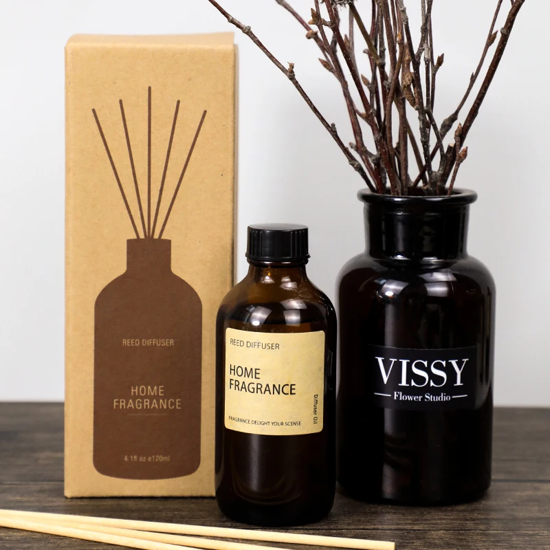 Hot Sale 100ml brown Glass Bottle Scent Fragrance Air Freshener Reed Diffuser Perfume With Stick