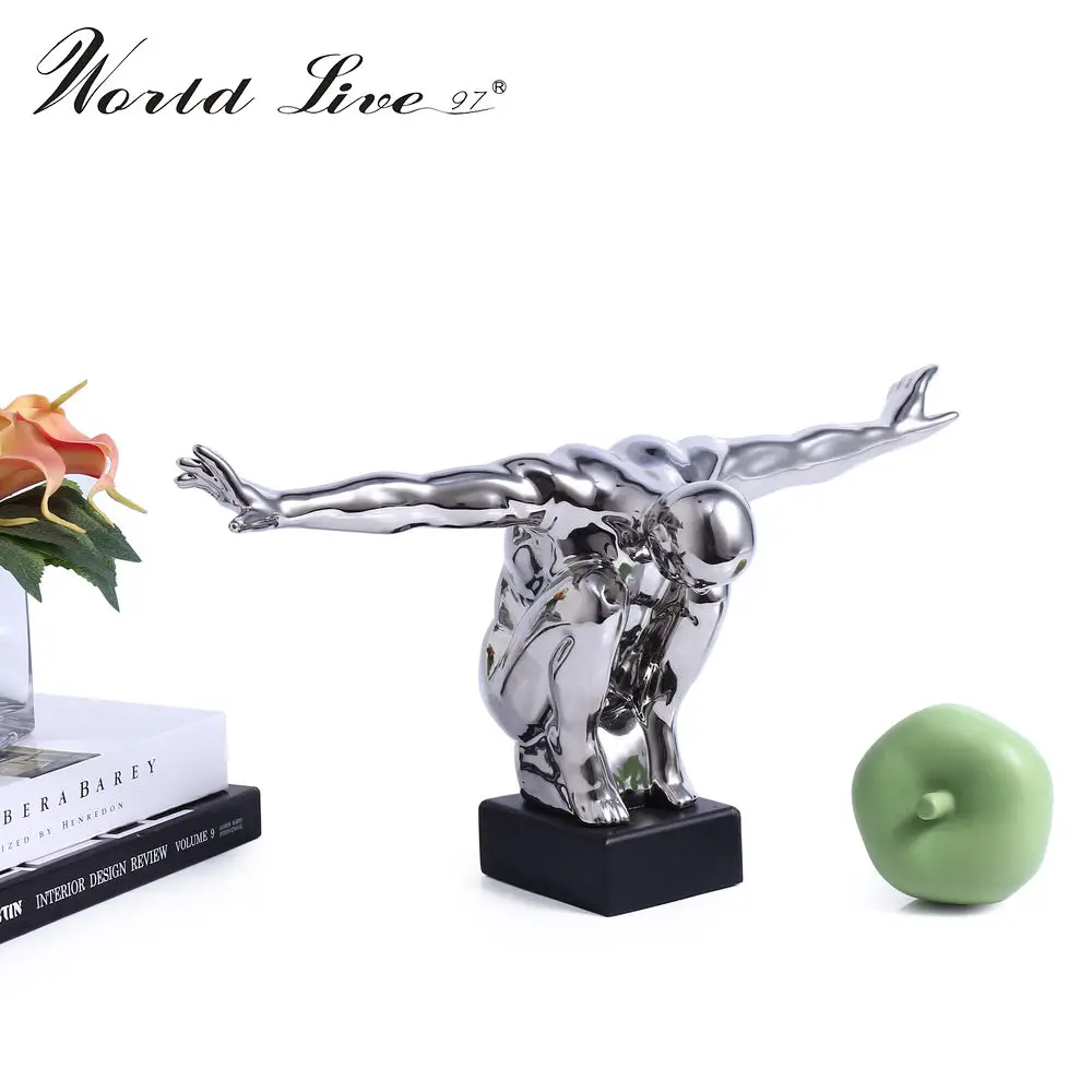 Contemporary Silver Art Gymnastics Figure Sculpture Decorative Statue for Hotel
