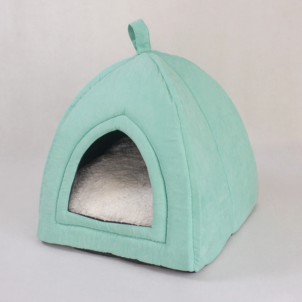 Cyan 2 in 1 Removable Soft closure Covering Folding Triangle Cat tent Cat dog Bed Hole - Support for custom pet beds