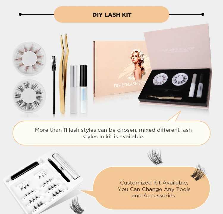 Hollyren Diy Mink Cluster Lash Kit wholesale Vegan Individual Eyelash Clusters Wide Thin Band Lash Ribbons Pre Mapped Lashes