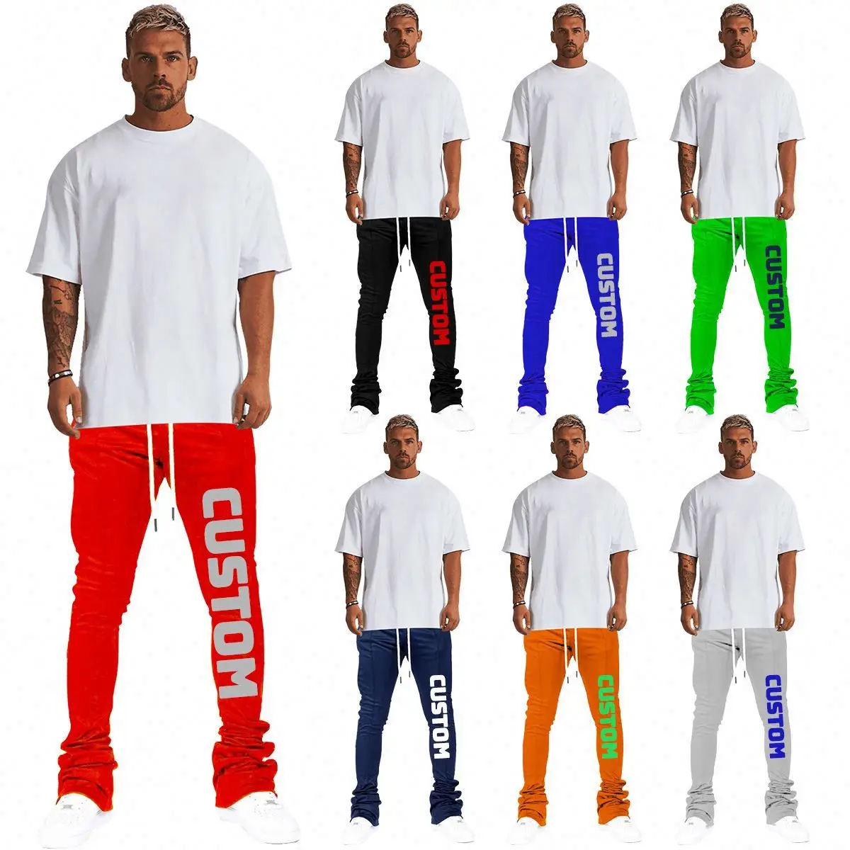 High Street Mens Flare Sweatpants Cargo Pants Streetwear Stacked Pant Men Trousers Jogger Outdoor Pants