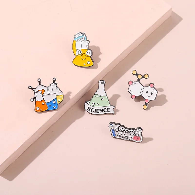 New chemical formula series alloy pins cartoon cute beaker test tube cup shape pin brooch