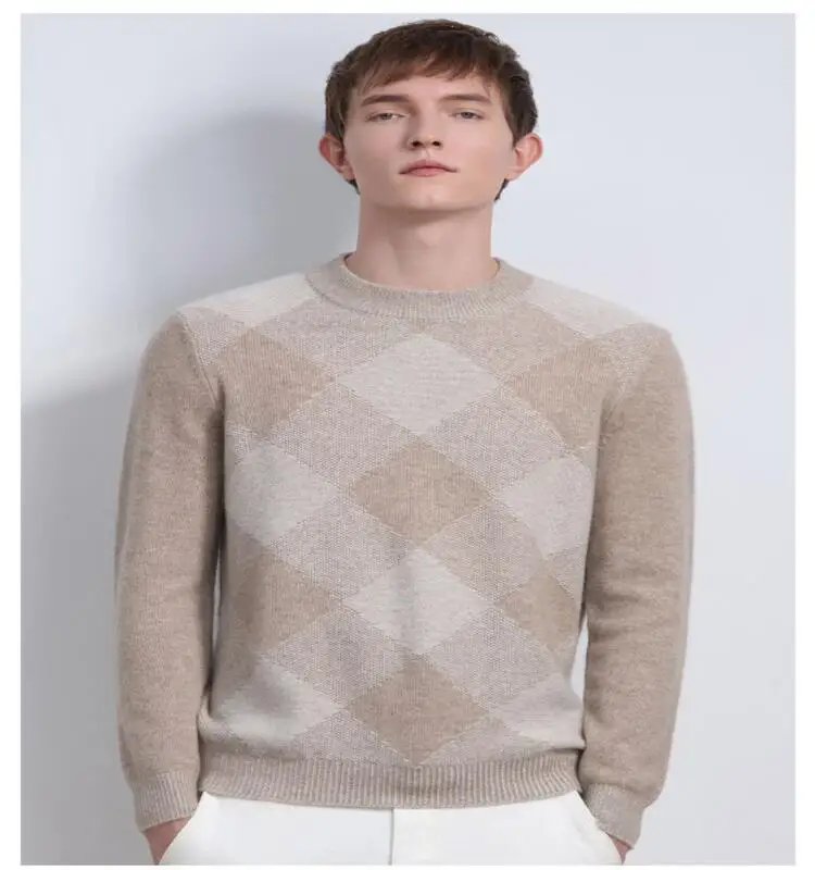 Мужские джемперы, трикотажные топы, пуловер с круглым вырезом из мериносовой шерсти, осенне-зимний простой стиль, жаккардовый вязаный свитер, 2021