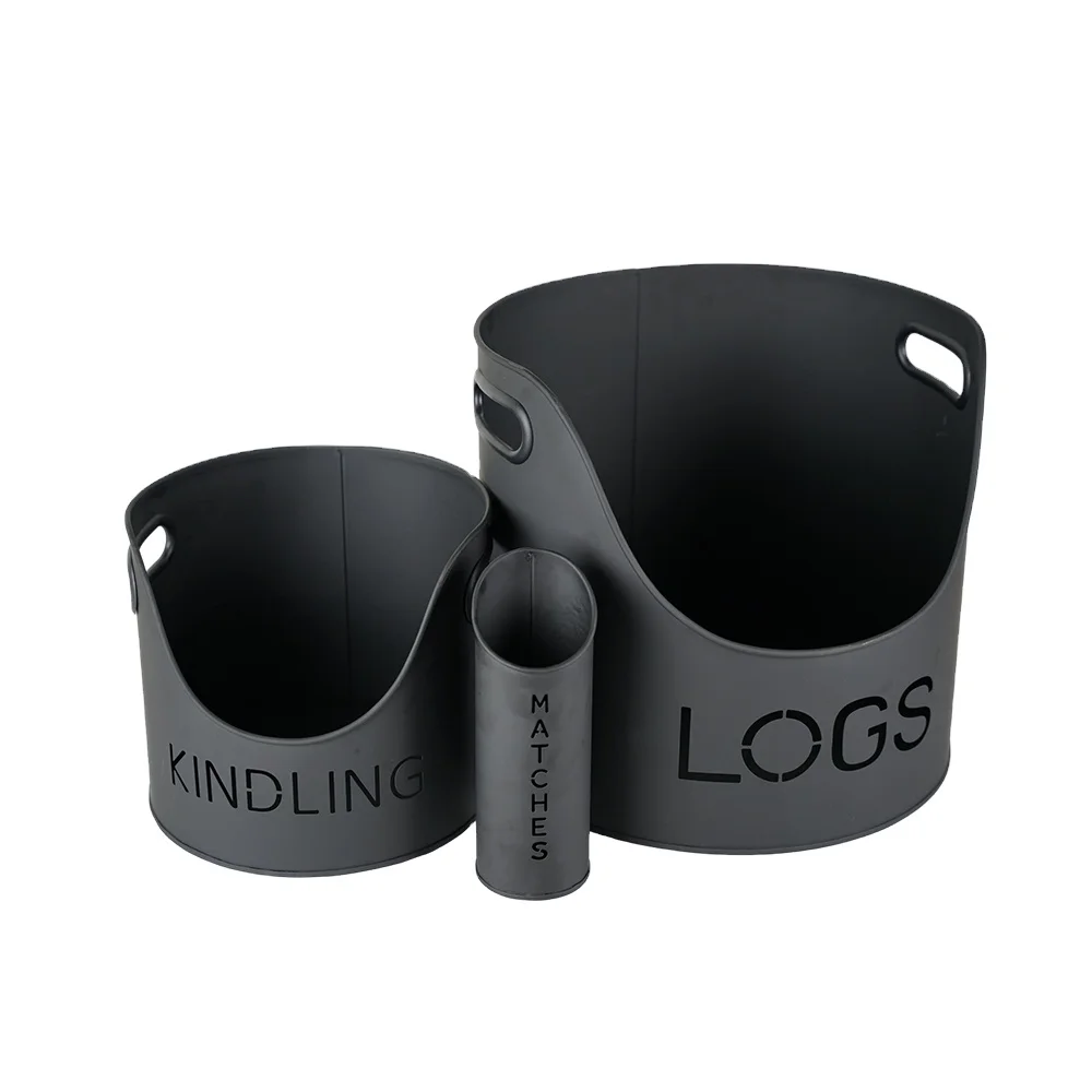 High Quality Metal Firewood Tools Bucket Black Iron Coal Ash Bucket Fireside Metal Storage Set