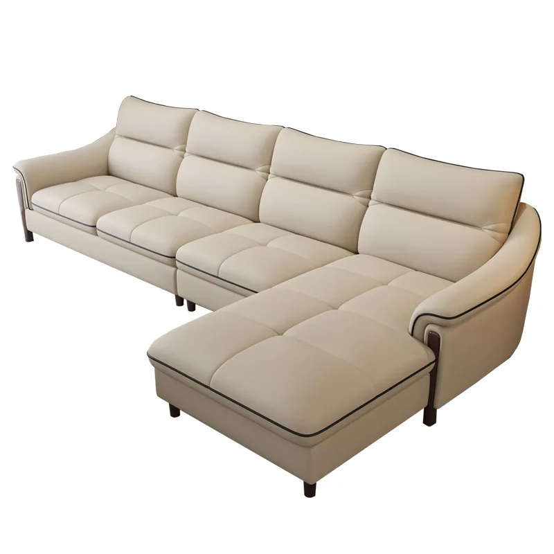 AJJ DX-329 Nordic size apartment living room simple modern first layer cowhide solid wood corner leather sofa