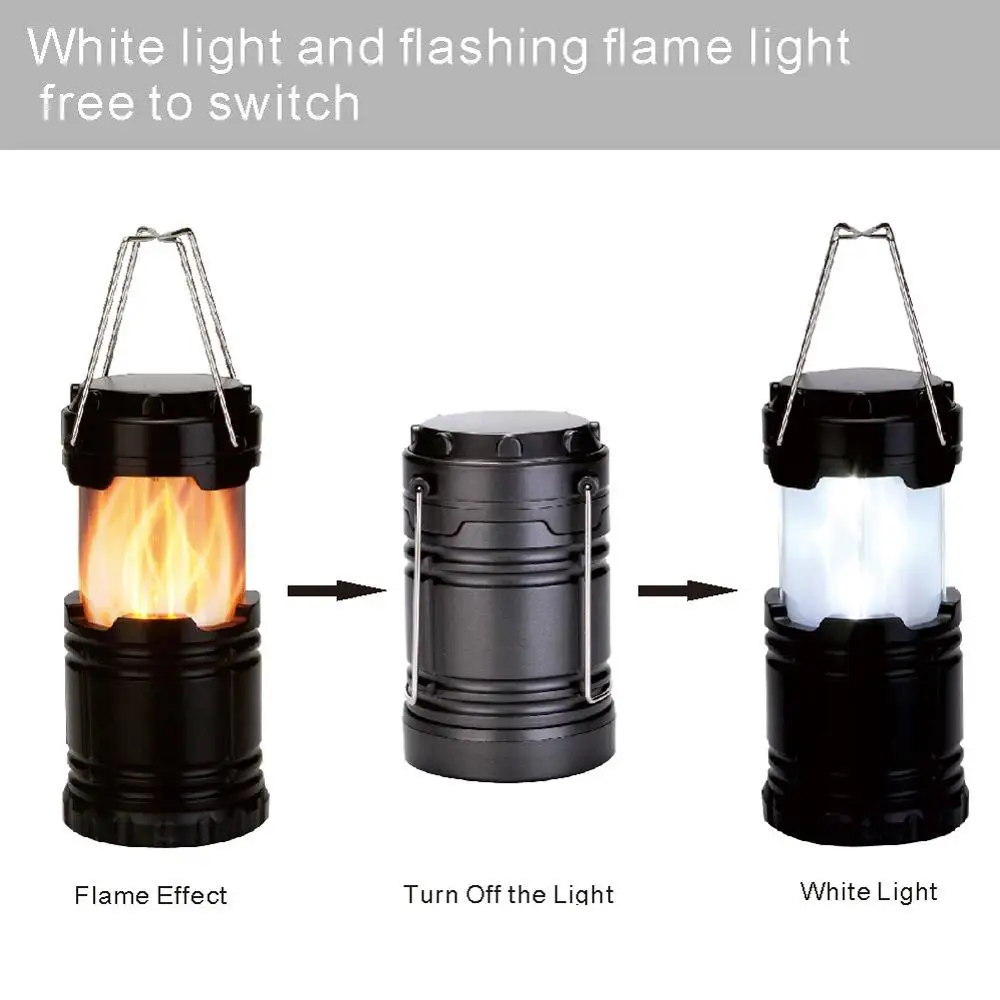 2 in 1 Retractable handheld Hanging Flickering Flames Torch Lights, Portable LED Camping Lantern Flame Light
