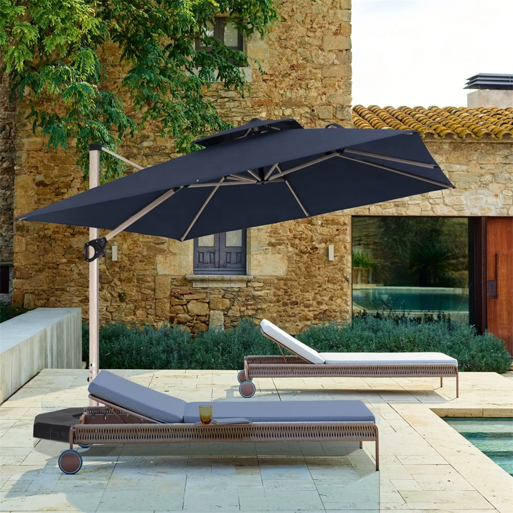 
Square Beach Umbrella Canopy Double UV Coating Water Resistant Patio Offset Cantilever Pool Side Umbrella 