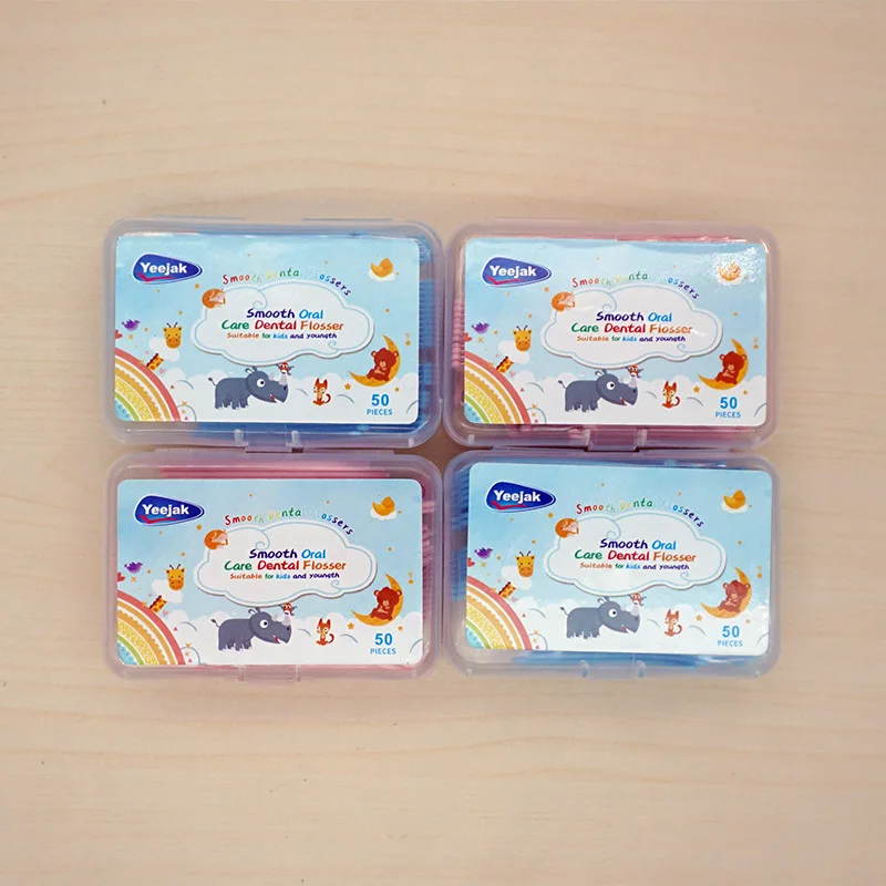 Factory Price kids dental floss pick teeth cleaner fun cartoon colorful refillable children dental flosser