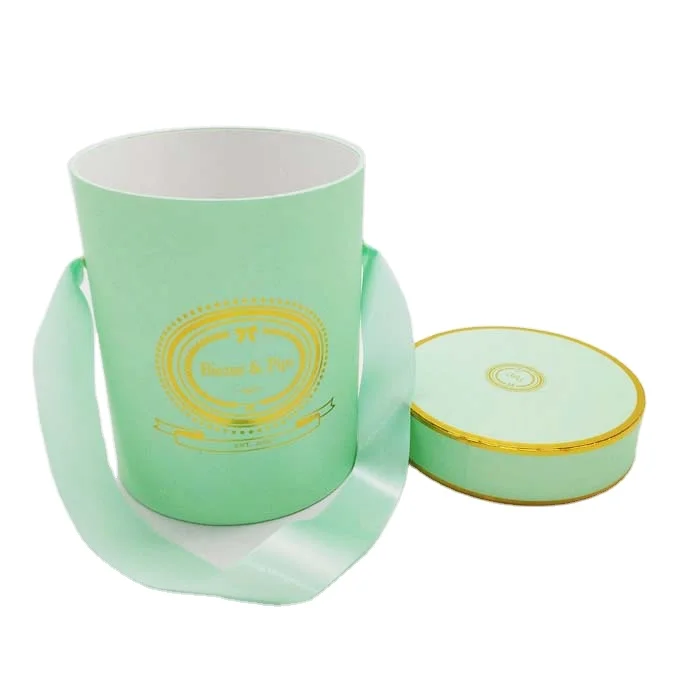Print logo biodegradable recycled luxury round shape paper rose packaging flower box with ribbon handle