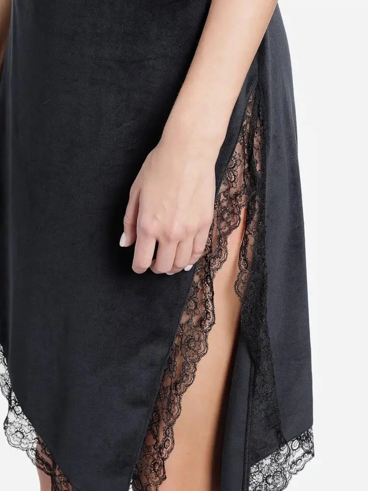
Alibaba Dress Gold Supplier Hot Sexy Black Viscose Split Lace Dress 