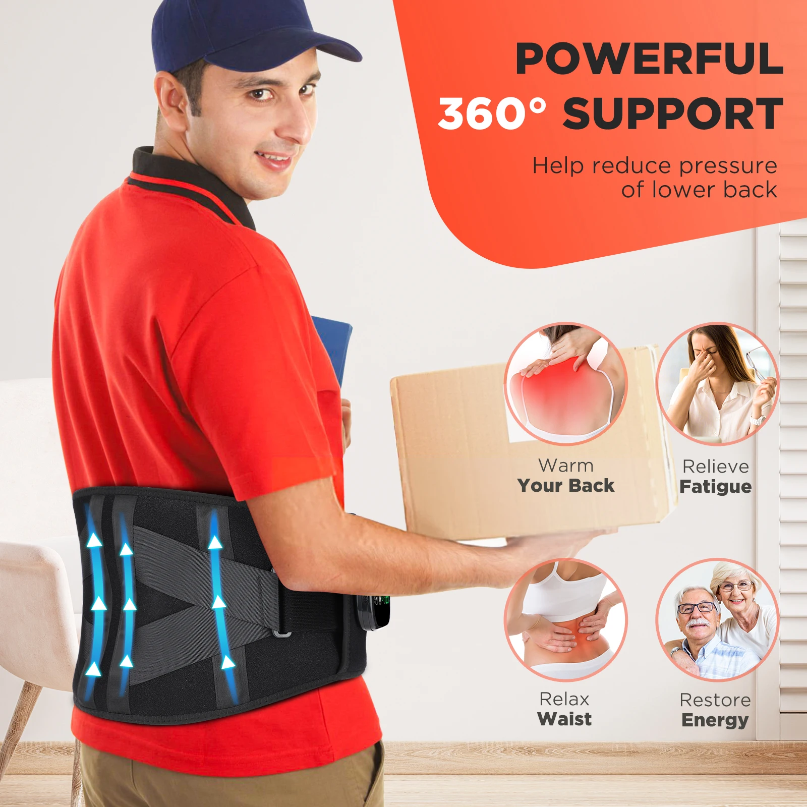 Digital Display Controller Lumbar Support Waist Massager with Vibration Red Light Heating Massage Belt for Back Pain Relief