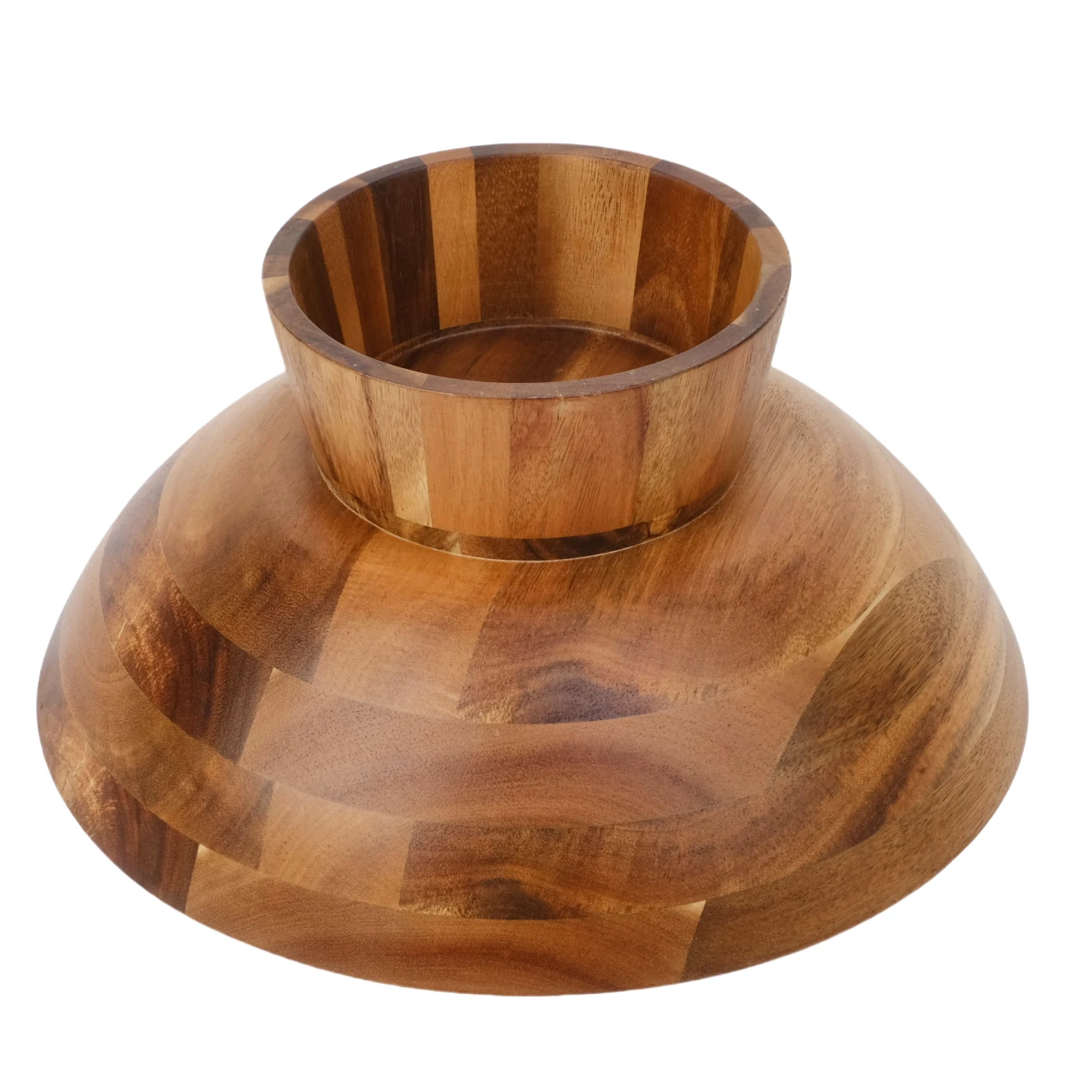 XH Large Wood bowl with foot, Elevated Wood Serve Bowl for snack fruit