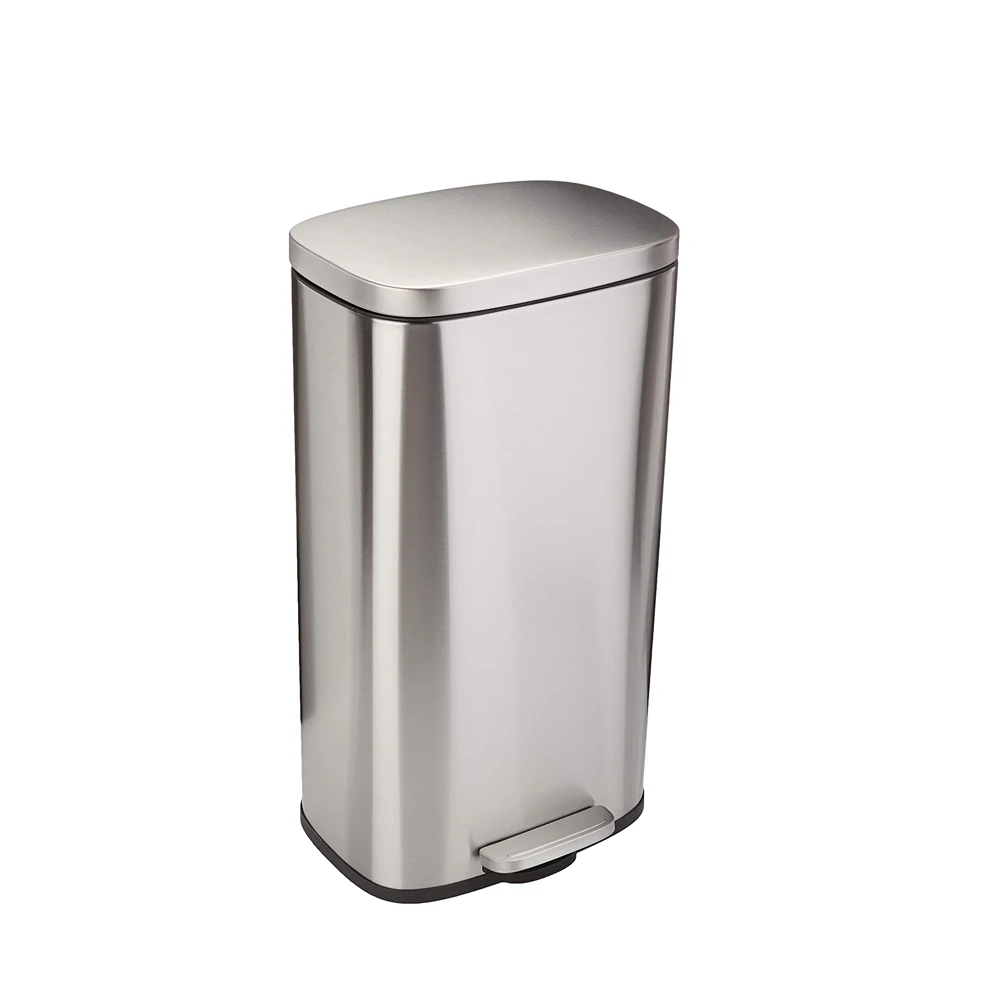 5 Liter / 1.3 Gallon Soft-Close, Smudge Resistant Trash Can with Foot Pedal - Brushed Stainless Steel, Satin Nickel