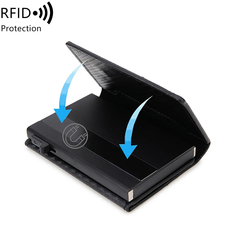 2024 For Airtag PU Leather RFID Pop Up Wallet metal money clip Blocking minimalist aluminum Card Holder carbon fiber Wallet Man
