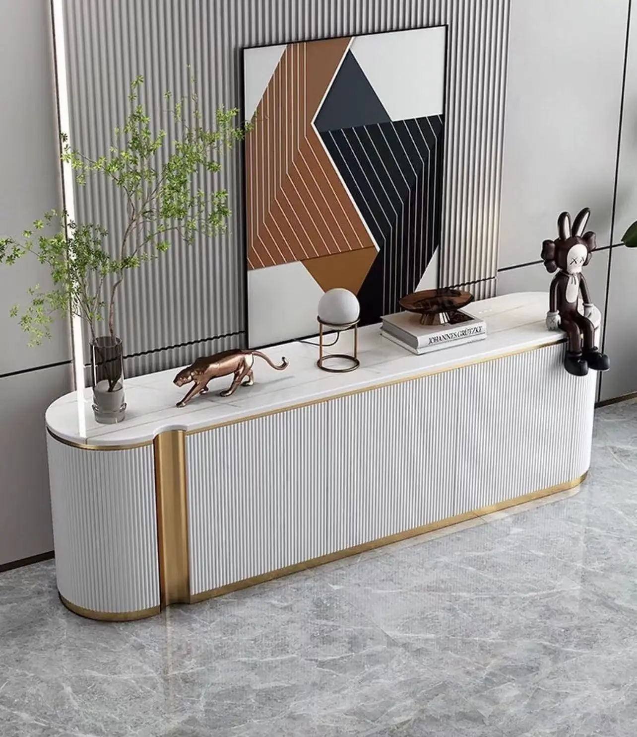 Luxury Waem Living room Furniture Black White Marble Top Solid Wood Coffee Table And Tv Stand Set