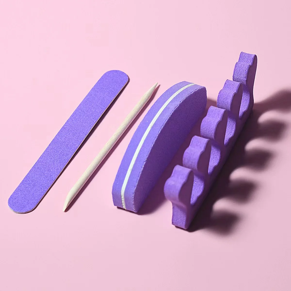 Wholesale Nail Art Purple 4 Pcs Manicure Finger Separator Wood Stick With Nail Files Set Nail Tools Set