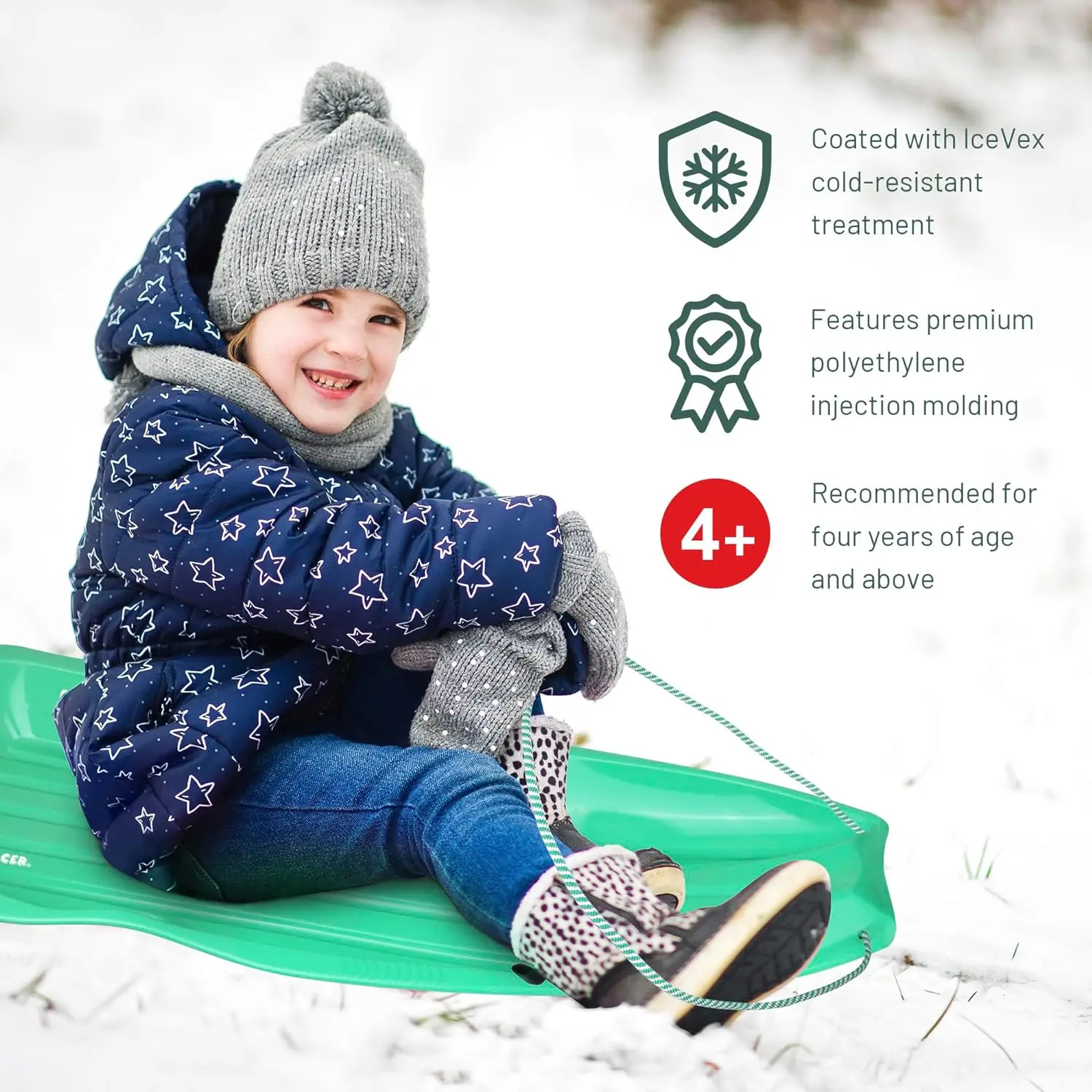 Wholesale HDPE Plastic Snow Sled for Adults Toboggan Sledge Downhill Kids Steerable Snow Sled