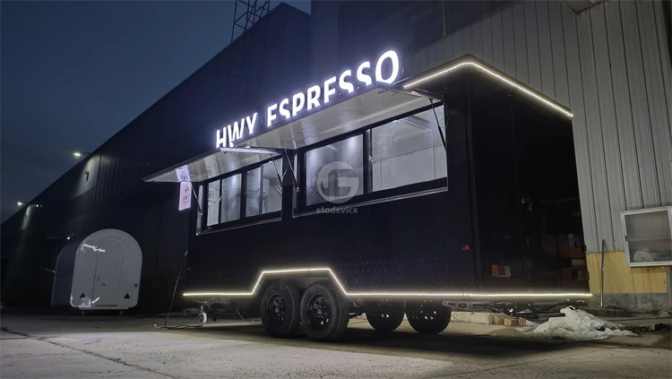 5 m Length Food Trailer Coffee Cart With Device And Stainless Steel Work Bench