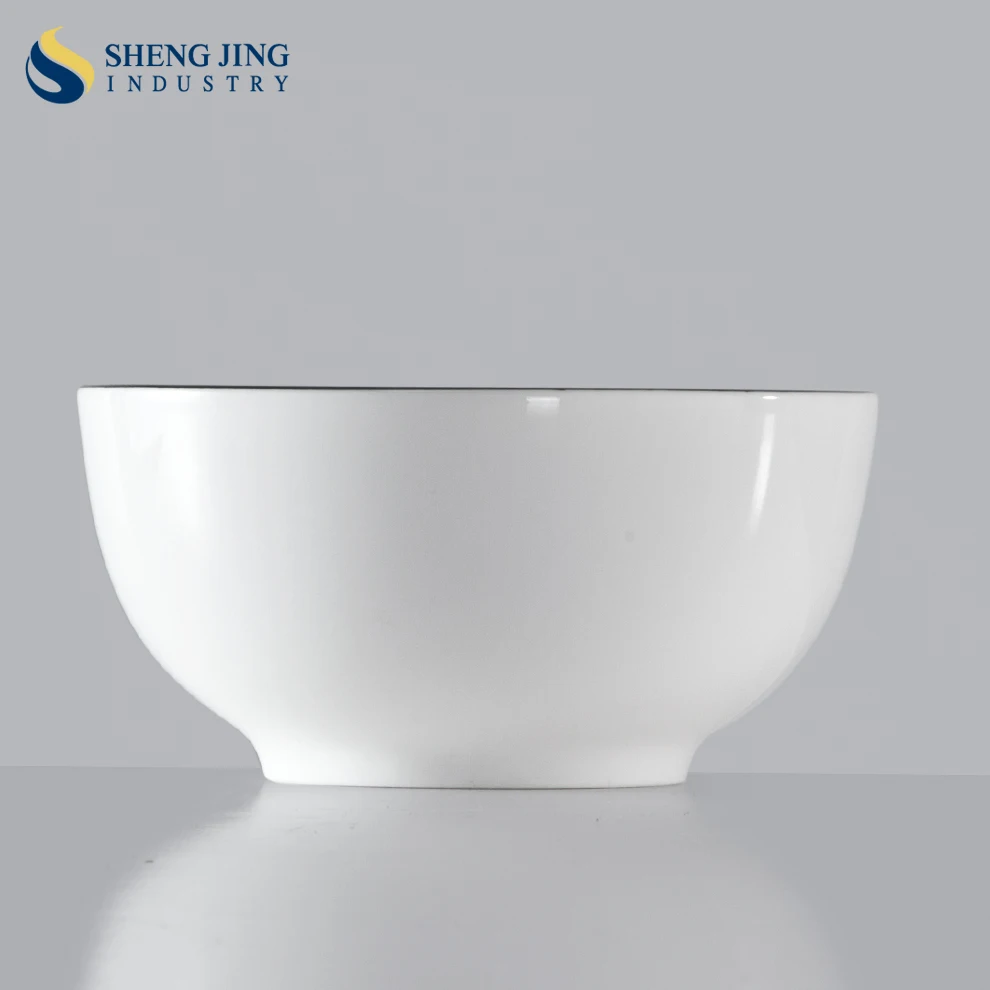 Shengjing Western Ceramic Tableware Wholesale Creative White Black Rim Porcelain Soup Rice Bowl Hotel Restaurant