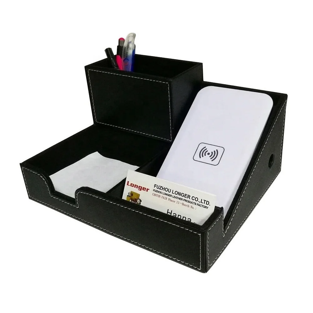 New Modern Desktop Organizer with Wireless Charge Leather Pen Holder B061