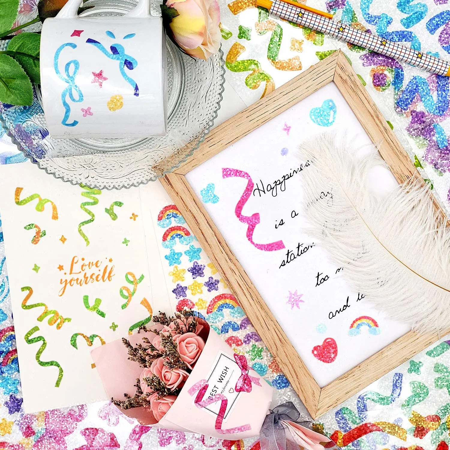 Customized Korean Kawaii Colorful Glitter Bowknot Stickers for Arts DIY Photocards