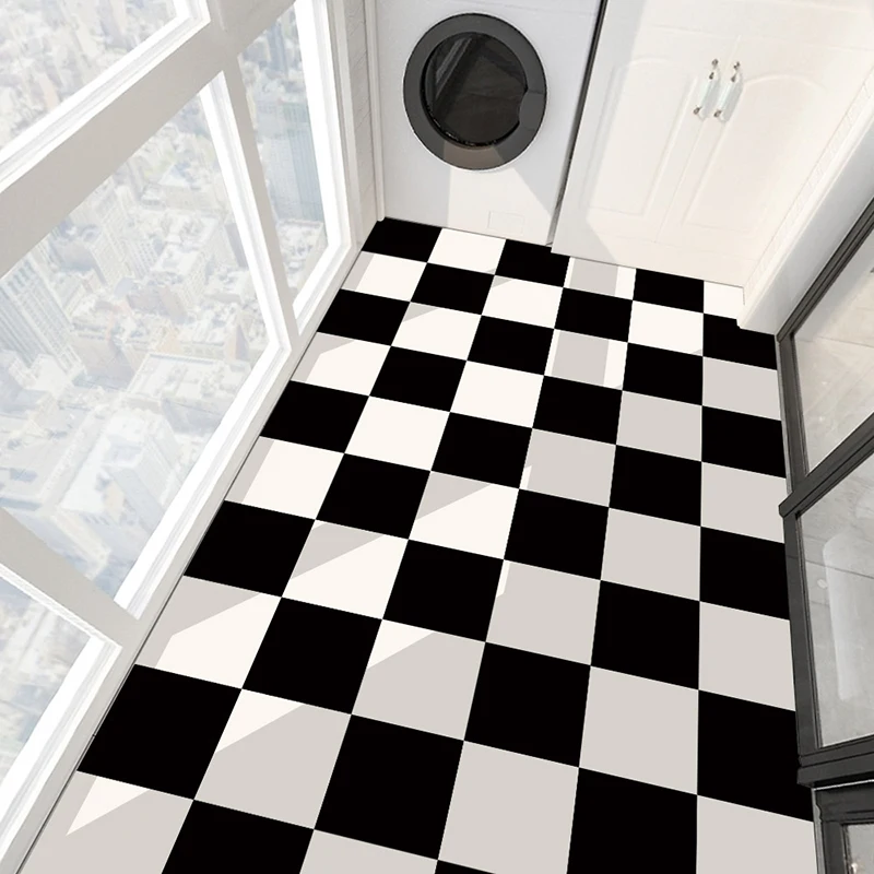
Floor tile black and white square stickers bathroom art self-adhesive floor stickers 
