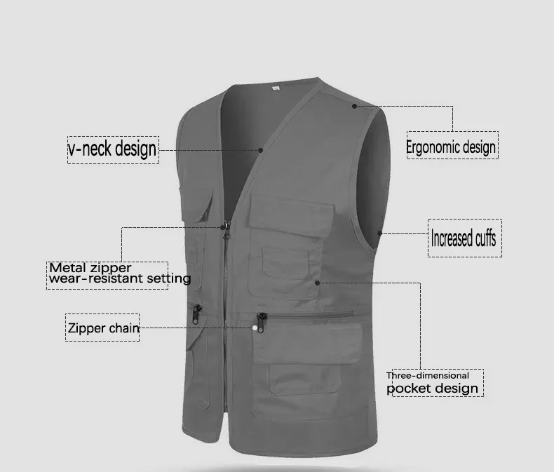 WH VM024 Wholesale Fashion Customized Logo Advertising Vest Waistcoat Latest Fashion Utility Vest With Multiple Pockets