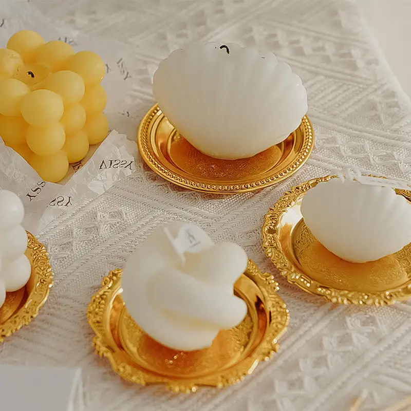 Aikun Luxury Dinner Gold Dining Plate Serving Dishes Round Plate Cake Tray Kitchen Plates Ornament Metal Candle Holder