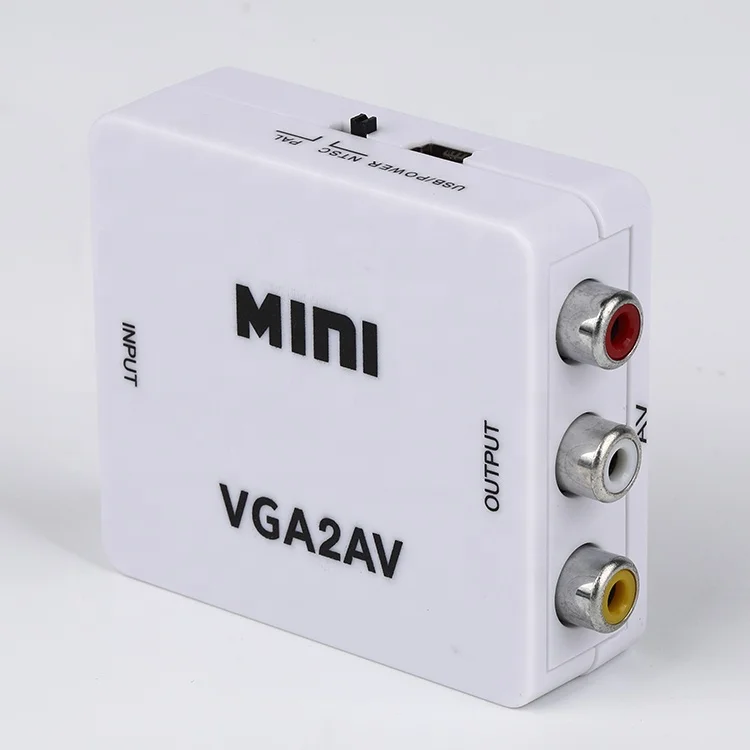Mini VGA to AV RCA Composite Converter Adapter Box With Audio PC to TV