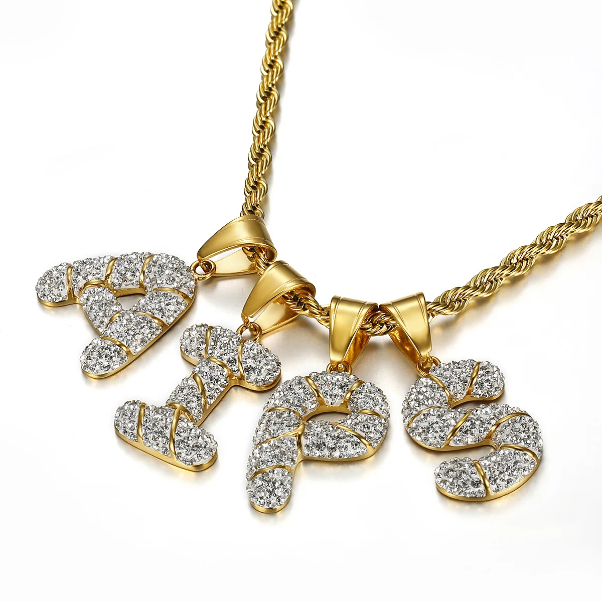 Iced out Solid gold Stainless steel initial letter pendants