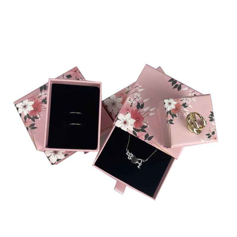 Personalized Custom Logo Cardboard Jewelry Gift Bag Paper Necklace Jewelry Box Ring Box With Lid Drawing Jewelry Packaging  Box