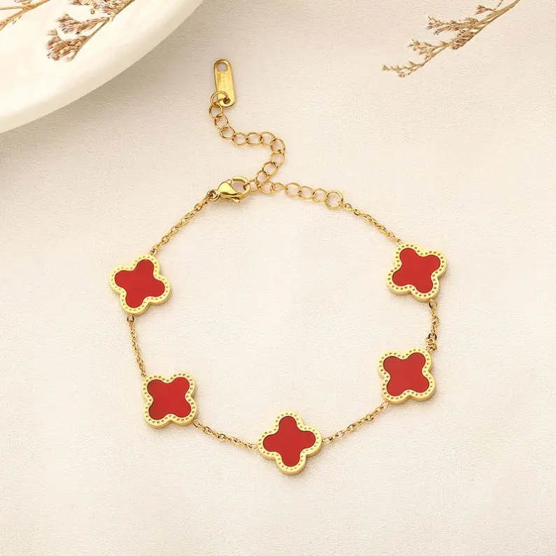Amazon Hot Sale 18k Gold PVD Plated  Stainless Steel Four Leaf clover Bracelet  Jewelry