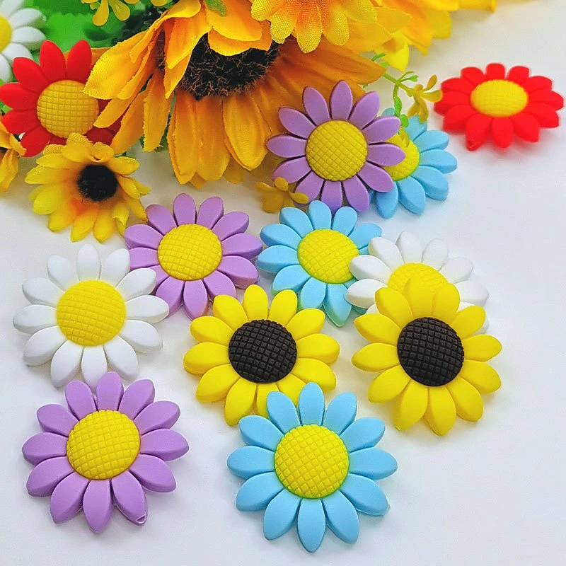 H93 Wholesale Eco Friendly Soft Sunflower Focal Silicone Beads Other Loose Silicone Baby Beads For Chewing Toy