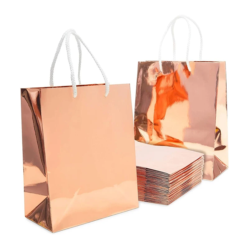Custom luxury packaging gift bag personality jewelry shopping bag with rope handle rose gold foil card paper bag