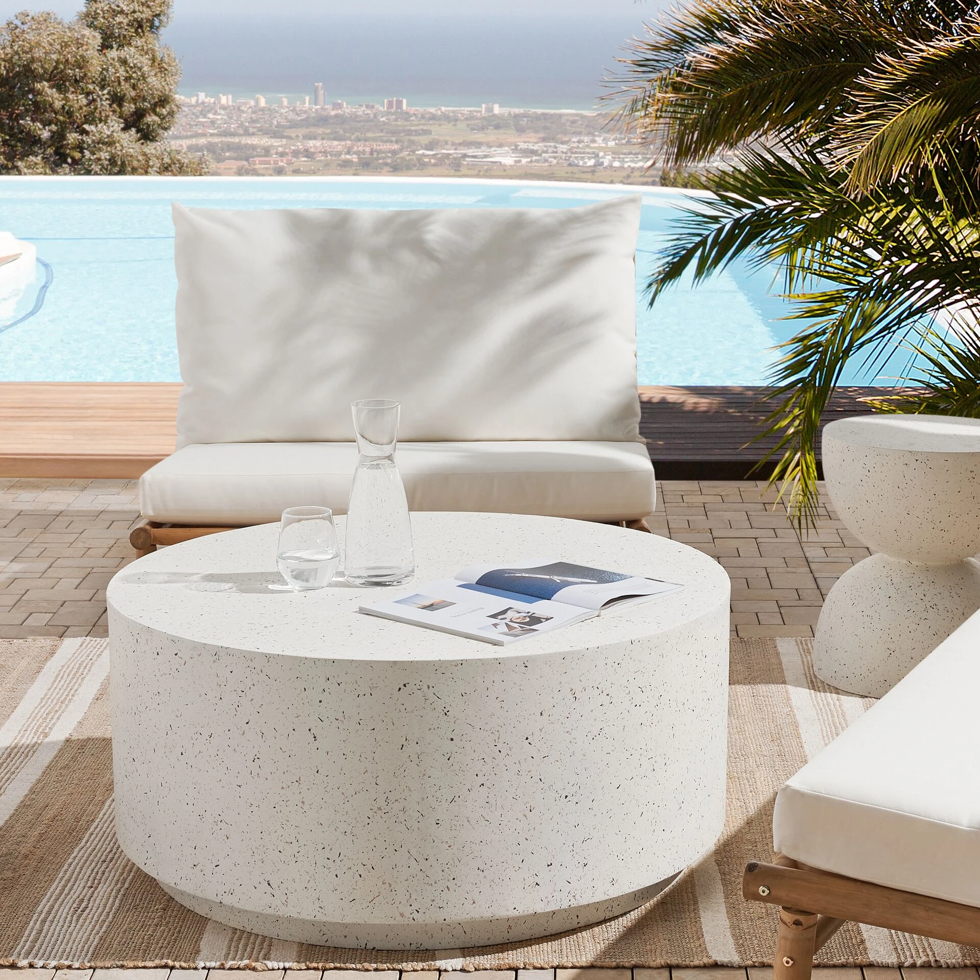 Clean And Minimalistic Design. Round Table Made Of Durable Terrazzo Unique Touch To Any Modern Home Or Office  Side Table