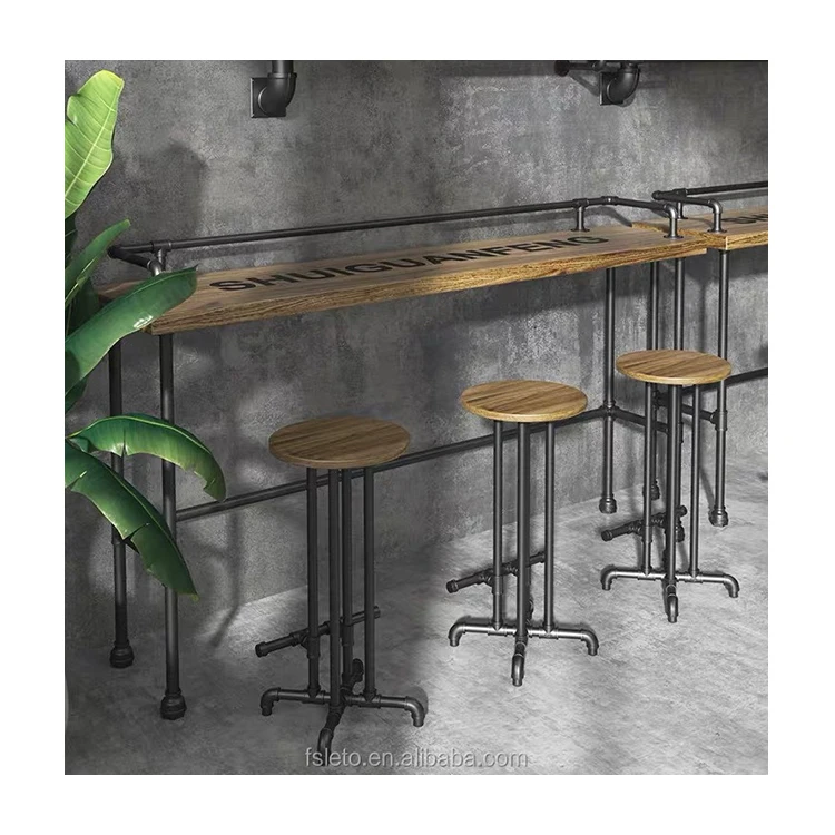Bar Furniture Bar Table With Barstool Solid Wood Table Top With Water Pipe Leg ,custom Size