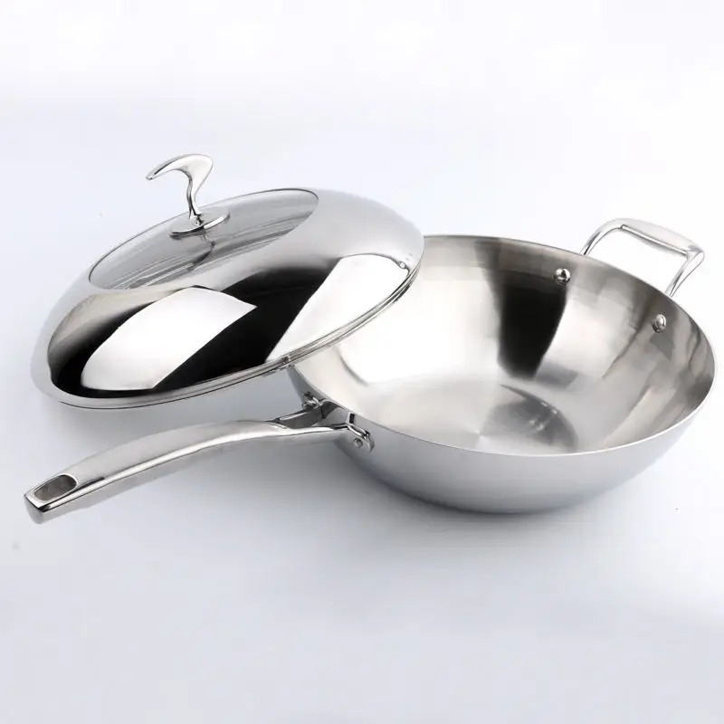 304 stainless steel wok three-layer steel no oil smoke no coating non-stick cooking