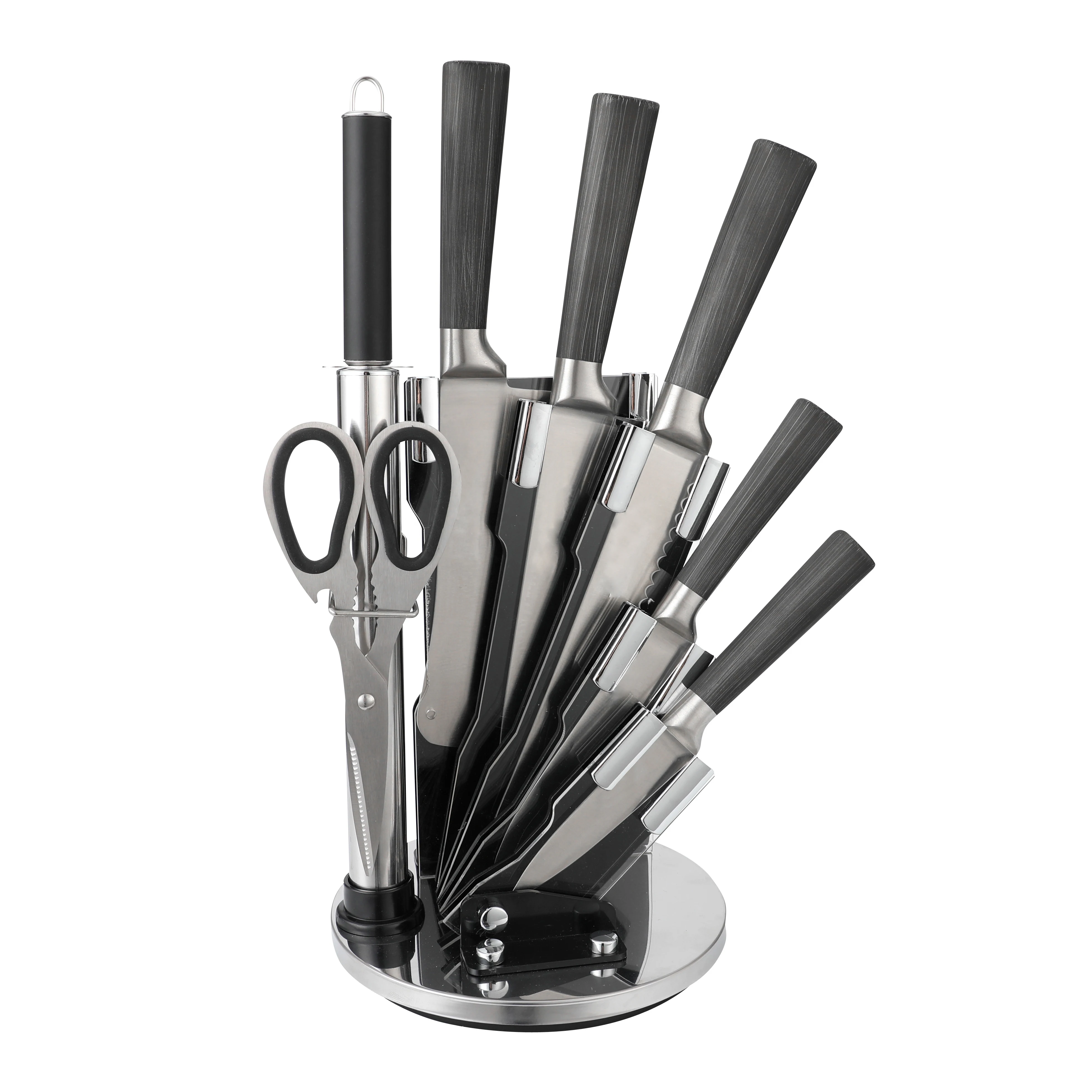 Best selling 7 piece kitchen knives block set kitchen scissors shears afilador de cuchillo sharpener butcher cleaver fruit knife