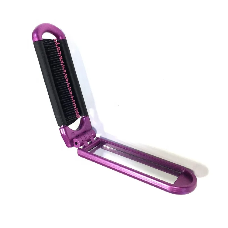 Custom Mini Travel Portable Plastic Hair Comb Nylon Bristle Pocket Mirror Folding Hair Brush Comb Product