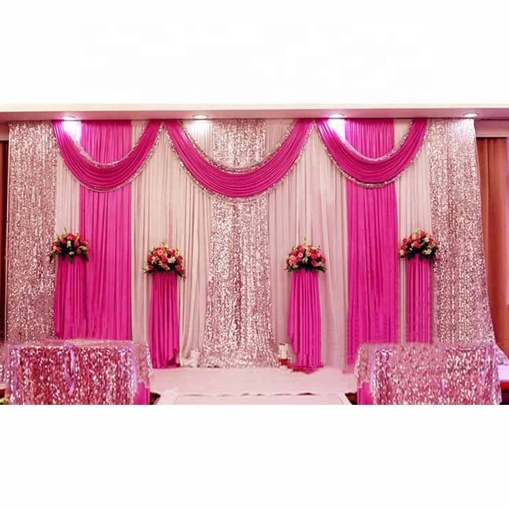 LZB027 Latest Design Hot Pink and White Pipe and Drape Wedding Backdrop for Sale
