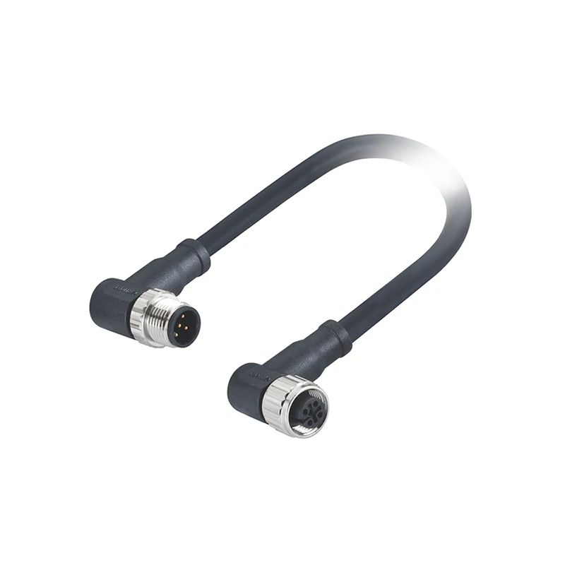 M12 A Code Male to Female Sensor Angled Connector 3 Pin Molded with 1M Un-Shielded Cable
