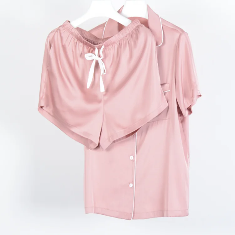 
high quality women 2 suit short home wear set satin silk matching pajamas 