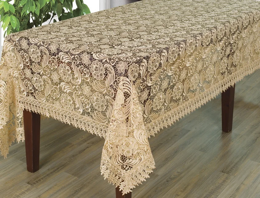 machine made lace tablerunner with embroidery and cutwork 16x72