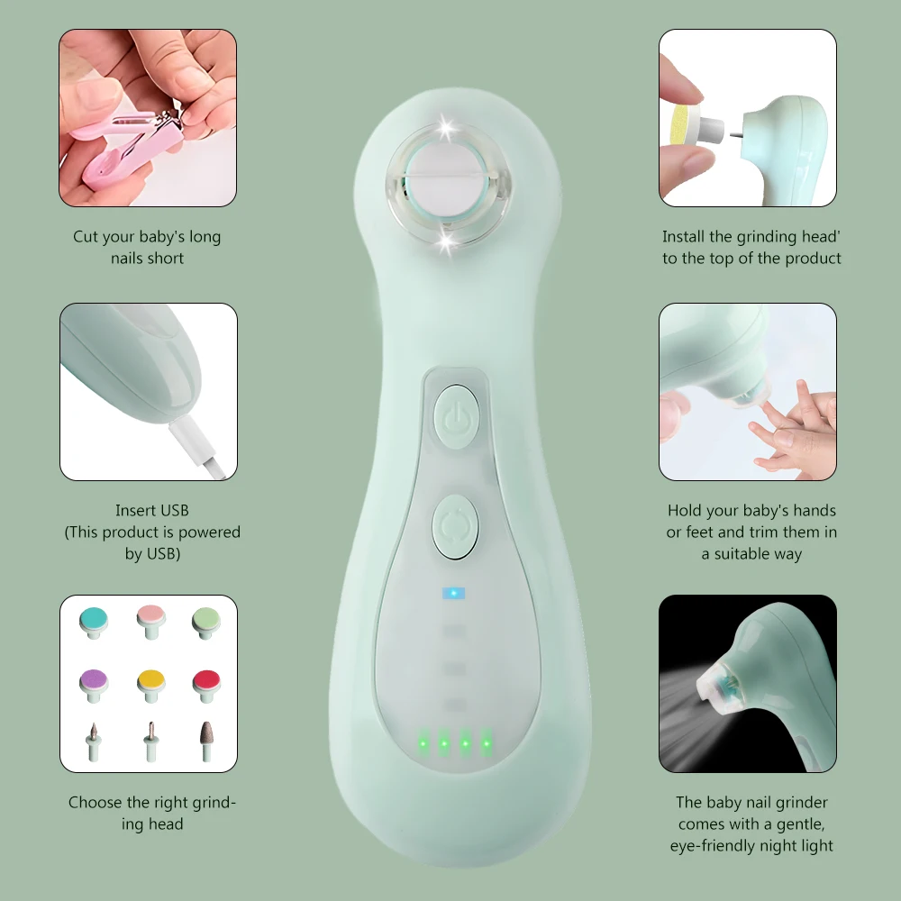 Showell factory custom  USB rechargeable baby nail trimmer electric baby nail sharpener  with nail scissors clipper