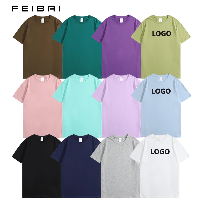 FEIBAI ODM OEM Wholesale Mens T-shirts Plain 210g 100% Cotton Tshirt Graphic T Shirts Casual Custom Logo Screen Printing Unisex