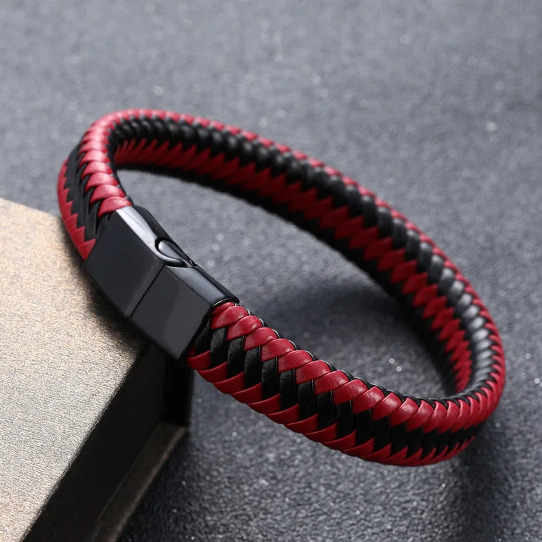 Newest Mens Genuine Leather Hand Jewelry Vintage Handmade Braided Magnetic Clasp Leather Bracelet For Men
