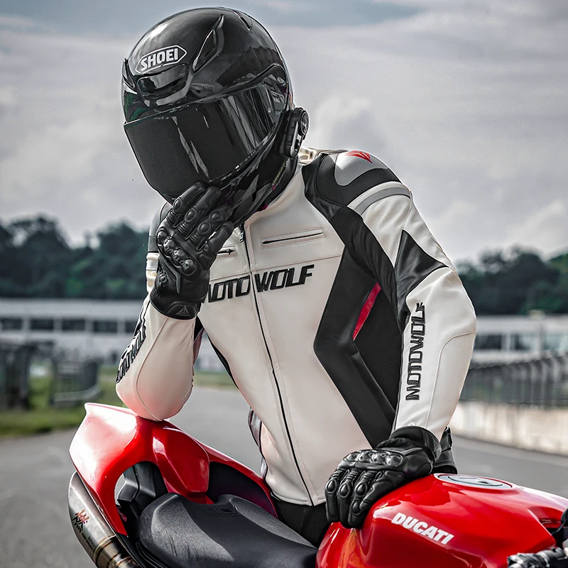 MOTOWOLF JM2 motorcycle breathable leather jacket with CE protective gear for men